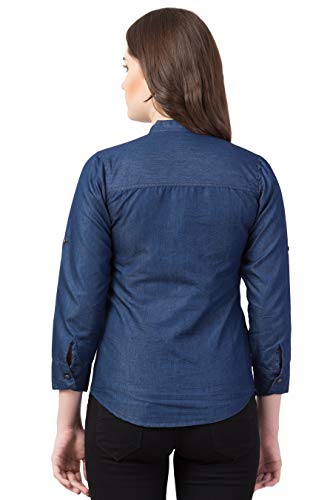 Image of FUNDAY FASHION Women's Denim Blend Casual Mandarin Collar Regular Fit Shirt