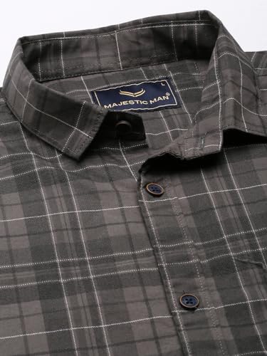 Image of Majestic Man Men Comfort Slim Fit Opaque Checked Pure Cotton Casual Shirt