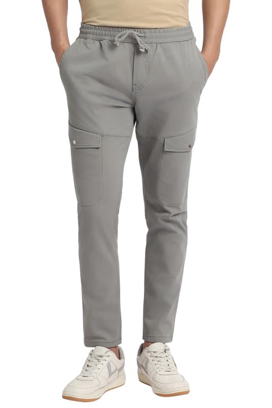 Dennis Lingo Men’s Cotton Lycra Slim Fit Cargo Trousers – Mid Rise Solid Pants