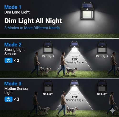 Image of Radxik Solar Wall Light Outdoor with Motion Sensor | Automatic Dusk to Dawn, Waterproof LED Security Light, Garden Patio Balcony Entrance, Wireless & Rechargeable