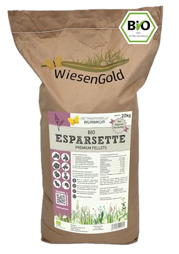 Esparsette Cobs Bio (20kg), WiesenGold® Bio-Esparsette Pellets/Cobs – Premium Pferdefutter, naturnaher Anbau, Heimtierfutter, natürliche Wurmkur