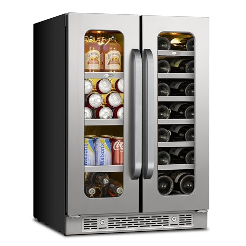 Image of Whynter 24 Inch Dual Zone Wine and Beverage Refrigerator 20 Bottles 60 Cans Wine Fridge with Glass Door Wine Cooler Built-in Under Counter French Door 3 LED for Home Bar Luxury Series(4.1 cu.ft)
