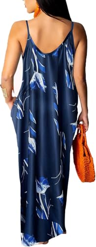 Image of Women's Casual Summer Maxi Dresses Sleeveless Adjustable Spaghetti Strap Loose Plus Size Dresses