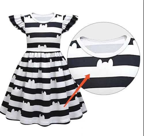 Girls' Cat Cabin Dress with Classic Stripes,Ruffle Sleeve Dresses with Headband Cat Purse and Glasses Outfit2