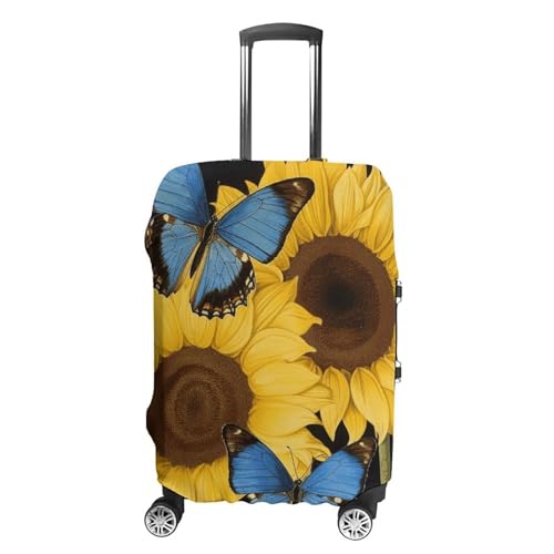 Yellow Sunflowers With Blue Butterflies Printed Luggage Cover Protector, Fits 18-32 Inch Luggage