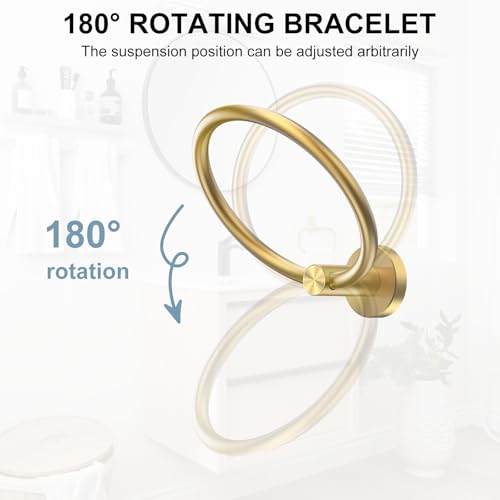 Image of SetSail Towel Holder for Bathroom Wall Gold Towel Ring Stainless Steel Hand Towel Holder for Bathroom, Kitchen Drill Hole, 2 Packs