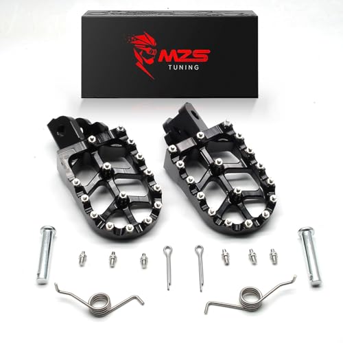 Image of MZS Dirt Bike Foot Pegs for CRF125F 2014-2024, CRF110F 2013-2024 | Black CNC Aluminum Alloy Footrest, Skeleton Grid Wide Footpeg, Non-Slip Stainless Steel Foot Pins, Rust & Corrosion Resistant