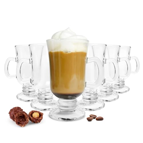 Lot de 6 verres à Irish Coffee / Latte Macchiato avec anse et 6 cuillères en acier inoxydable (offertes)