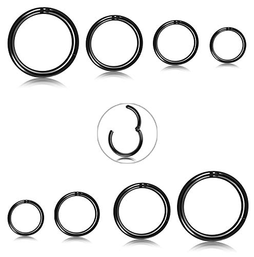 FIBO STEEL 2-8 Pcs 6-12mm Stainless Steel 16g 18g Cartilage Hoop Earrings for Men Women Nose Ring Helix Septum Couch Daith Lip Tragus Piercing Jewelry Set (A:Black (16G))