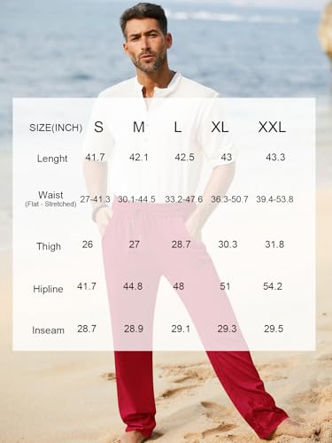 Image of iWoo Linen Pants Men Casual 2025 Summer Beach Elastic Drawstring Waist Yoga Pants Travel Baggy Work Pant Pajama