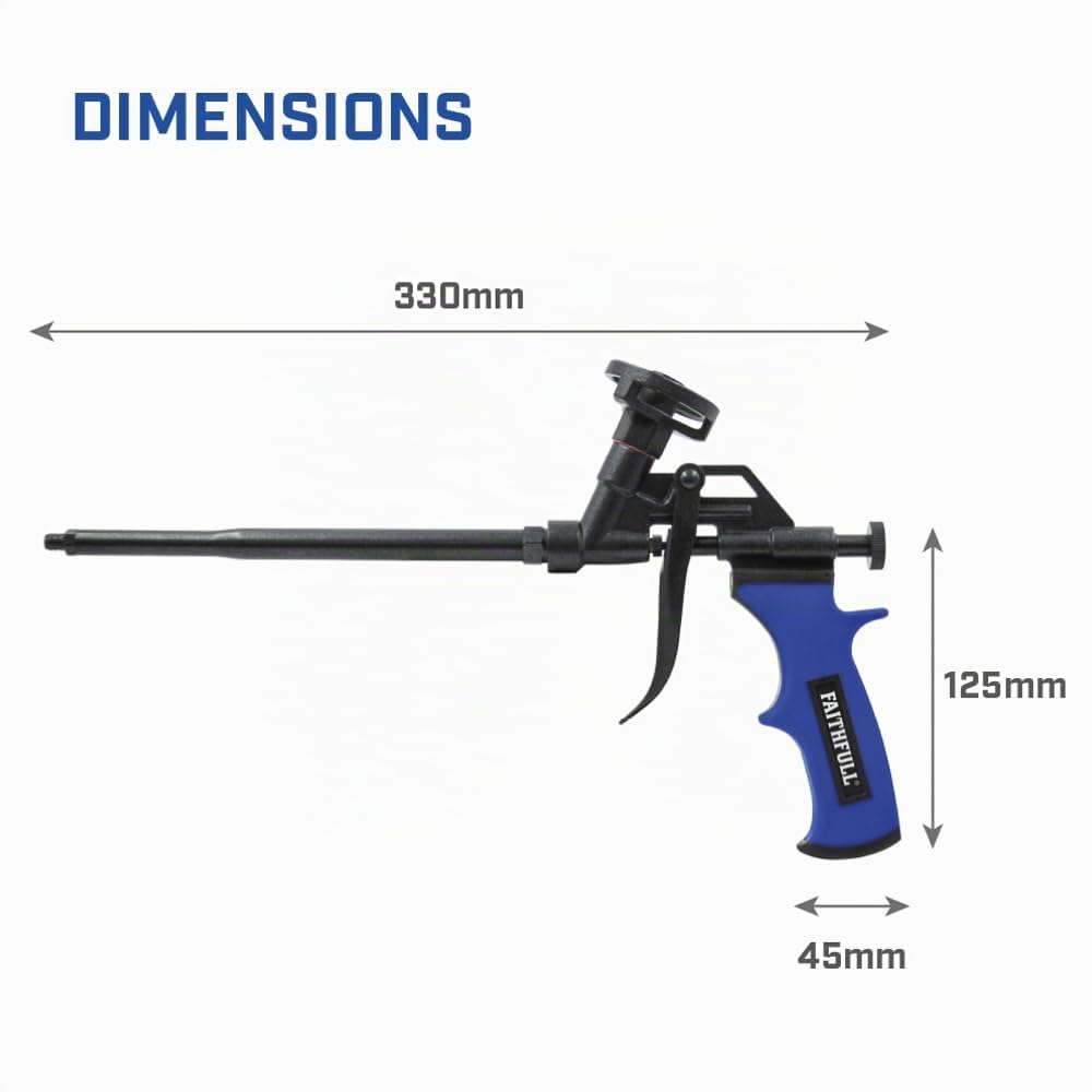 Faithfull Pistolet à mousse antiadhésif, très résistant, corps anti-adhésif entièrement revêtu, corps et aiguille en acier inoxydable, applicateur de pulvérisation de mastic