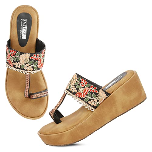 Image of Fabric Platform Low Heel Wedges For Women and Girls