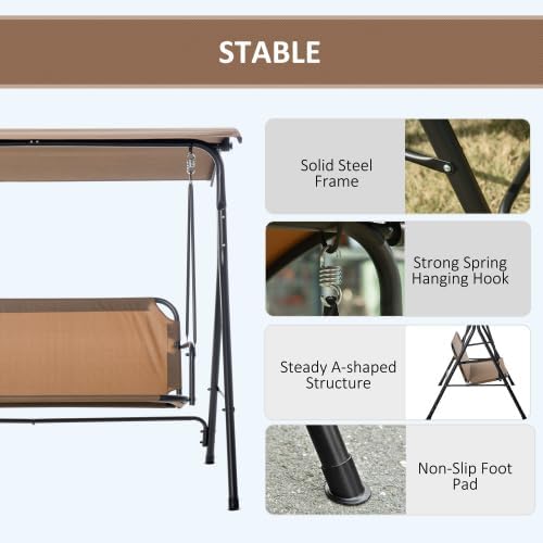 Miniatura 5 de Columpio para patio, columpio para exteriores de 3 asientos, columpio de porche, columpios resistentes al aire libre para cubierta, patio trasero,