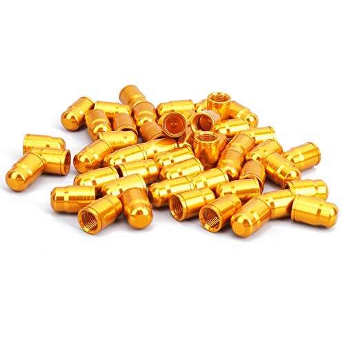 50 Piezas Tapas de Válvula Schrader para Bicicleta de Aleación de Aluminio, Color Dorado