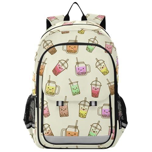Bubble Milk Tea Funny Backpack Girls Boys Elementary School Bags Bookbags Laptop Backpack Travel Daypack Safe Reflective Stripes