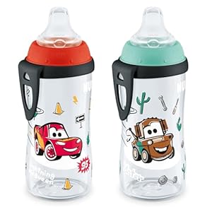 NUK Vaso activo para sorber, 10 onzas, paquete de 2, Disney’s Cars, Lightning McQueen, sin BPA, a prueba de derrames, taza de transición