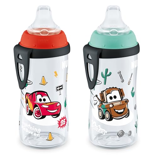 NUK Active Sippy Cup, 10 onzas, 2 unidades, Disney's Cars, Lightning McQueen, sin BPA, a prueba de derrames, taza de...