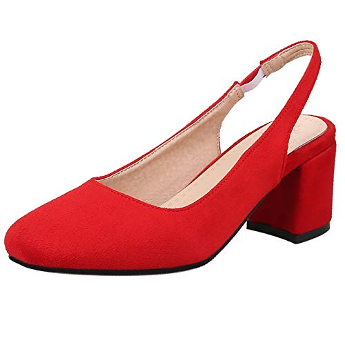 Gicoiz Womens Comfy Square Toe Slingback Dress Pumps Block Heel