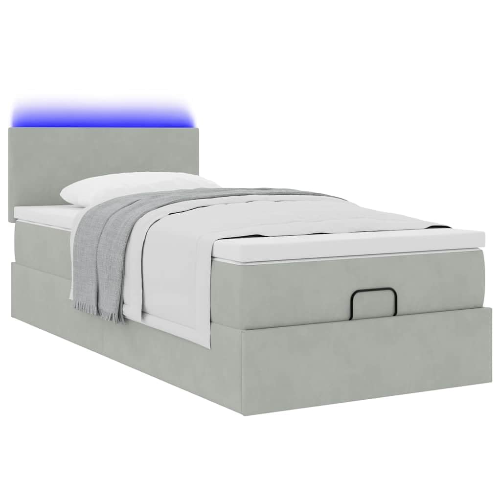 Cama otomana de 80 x 200 cm de terciopelo con colchón LED y espacio de almacenamiento, altura ajustable para jóvenes e invitados dormitorio
