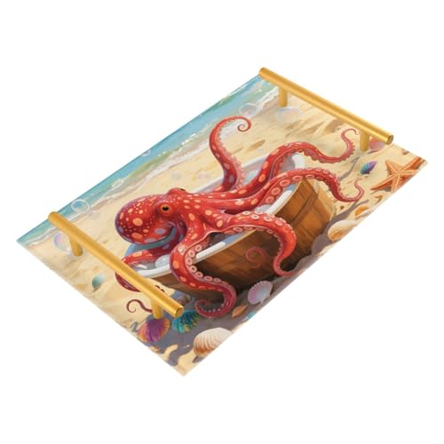 Bandeja decorativa para sofá con asas para bañera de playa, diseño de conchas marinas, para joyas, perfumes, cenas, charolas para servir café