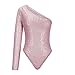Hvyesh Women's One Shoulder Sequin Bodysuits Slim Cold Shoulder Sexy Disco Asymtrical Dressy Tops for Women Sparkly Shirts Sexy Body Suits Womens Sparkle Going Out Night Date Top Pink M