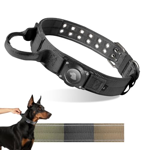 2026 Tactical Airtag Dog Collar, Reflective Dog Collar with Airtag Holder with Control Handle and Metal Buckle, Adjustable Military Training Waterproof GPS Dog Collar for Medium Large Dogs (Black, XL)
