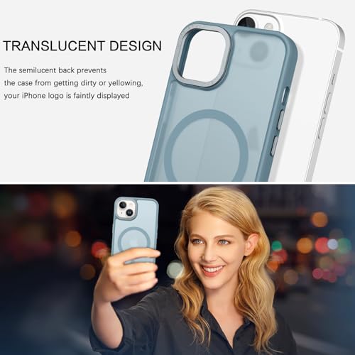 Image of BENTOBEN Magnetic for iPhone 13 Case & iPhone 14 Case [Compatible with Magsafe] Translucent Matte Magnetic Phone Case iPhone 13 /14 Shockproof Women Men Protective Cover for iPhone 13 /14, Gray Blue