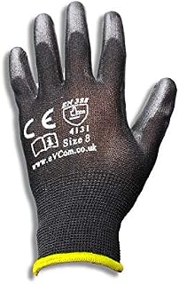 eVCom 12 pairs PU Coated Black Nylon Work Gloves from (improved quality). Ideal for Builders, Mechanics, Construction workers or Gardening chores (XL)