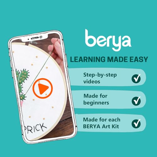 Image of BERYA Cactus Embroidery Kit Including Video Step by Step Instructions Embroidery Hoop,Color Threads and Embroidery Scissors for Beginners-Handmade Needlepoint Kits for Adults