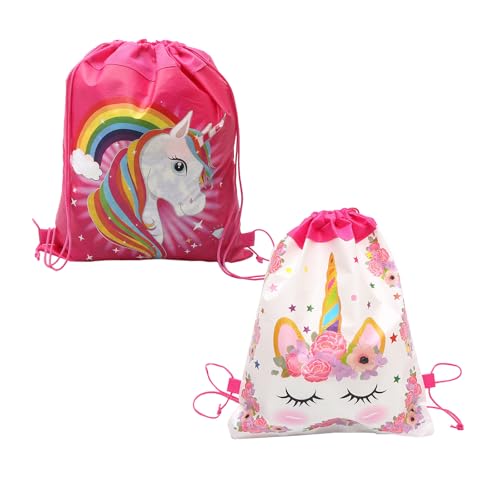 MUNSKT 2 sacchetti con coulisse con unicorno per ragazze, borsa impermeabile con coulisse a forma di rosa, per sport scolastici, nuoto, alpinismo, viaggi, spiaggia, attività all'aperto, Multicolore,