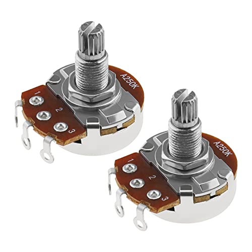 YINETTECH 2PCS Metric Mini 18mm Split Shaft Pots A250K Guitar Potentiometers Audio Taper Pots for Electric Guitar Bass Control Tone Volume Parts