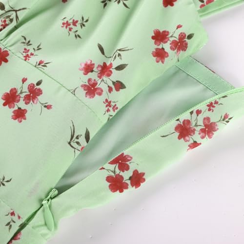 Image of Belle Poque Sun Dresses for Women Spring Summer Floral Midi Flowy Spaghetti Ruffle Wedding Guest Tea Party Dress