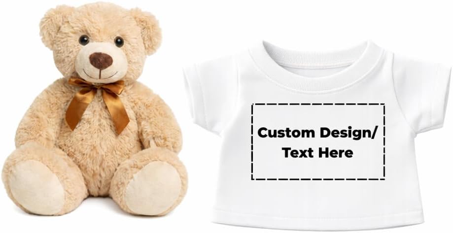 Customizable Stuffed Bear Shirt - 13.5 Inch Plush Animal Blank T-Shirt for Valentine’s Day DIY Gifts, Party Favors, Birthday, Baby Shower, Heat Press Printing (1-Pack)