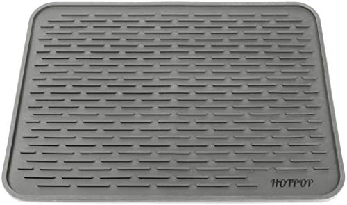 HOTPOP Medium (16"x12") Super Sturdy Silicone Dish Drying Mat and Trivet, Dishwasher Safe, Heat Resistant, Eco-conscious (Grey)