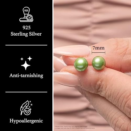 925 Sterling Silver Genuine Pearl Earrings Set for Women | AAA+ Quality Genuine Freshwater Cultured Pearl Earrings Set | 7-8mm Multicolored Pearl Earrings for Women by Splendid Pearls4