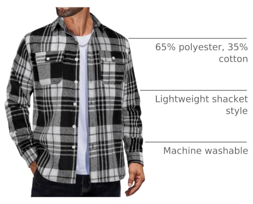 Image of COOFANDY Mens Flannel Shirts Long Sleeve Plaid Shirt Jacket Button Down Shirt with Pockets