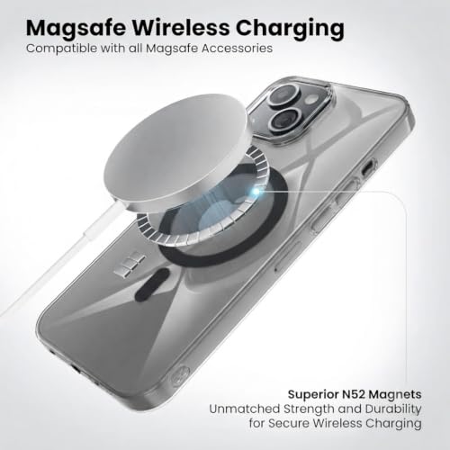 Image of Elzzi Anti Scratch Semi Transparent Cover for iPhone 15 Case, Premium PC + TPU Magnetic Phone Cases Drop Proof,Compatible with Magsafe Slim Anti Yellowing Never Yellowing Shockproof, (Grey)