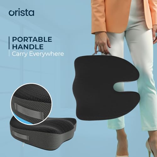 Image of Orista Orthopedic Coccyx Seat Cushion with Cooling Gel Memory Foam | Tailbone, Sciatica & Lower Back Pain Relief | Office Chair, Car Seat, Wheelchair & Home Sitting Cushion | Washable Cover