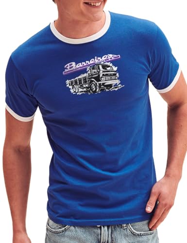 Camisetas EGB Camiseta Cuello Blanco BARREIROS Ochenteras 80´s Retro Comic Tallas Especiales (Azul, XXL)