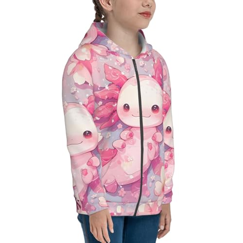 Axolotl Flower Kids Pullover Hoodies Boys Zip Up Sweatshirts Girls Athletic Clothes with Pocket4