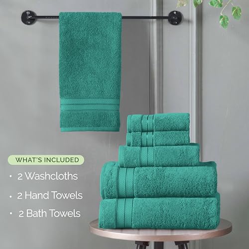 Image of Elegant Comfort Luxury 6-Piece Towel Set, Premium Soft 100% Turkish Cotton, Three Line Popcorn Design 2 Bath Towels, 2 Hand Towels and 2 Washcloths Towel Set - Quick-Drying and Absorbent, Teal Blue