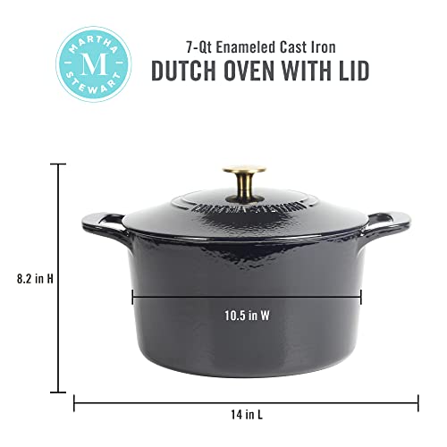 MARTHA-STEWART-Gatwick-7-QT-Enamel-Cast-Iron-Dutch-Oven-Navy-Blue-wGold-Knob MARTHA STEWART Gatwick 7 QT Enamel Cast Iron Dutch Oven Navy Blue wGold Knob