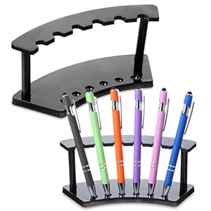 2 Pieces Plastic Pen Holder Stand Pen Display Stand,6 Slots Pen Makeup Brush Rack Organizer Eyebrow Pen Stand Clear Pen Display Rack for School Office Home Store Craft Shows