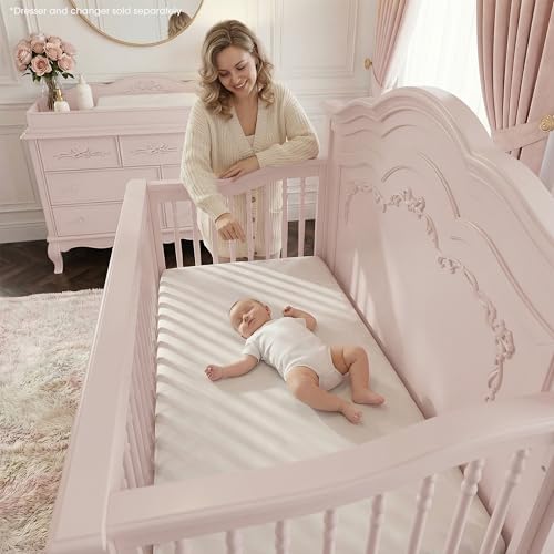 Image of Evolur Aurora 5-in-1 Convertible Full Size Baby Crib, Blush Pink