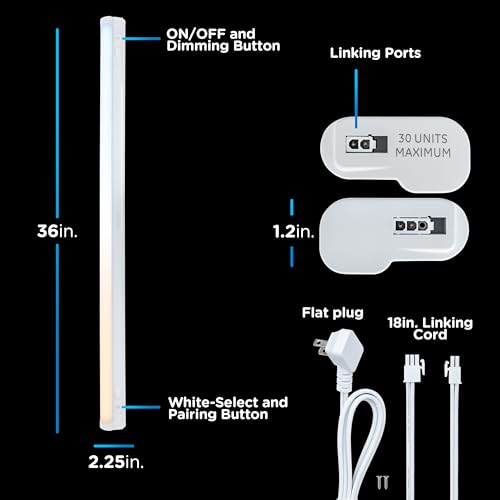 Image of Enbrighten 36 Inch Plug in Under Cabinet Light with 5 Color Temperatures | Dimmable 2386 Lumens, Soft White to Daylight Lighting, One-Touch Sync Linkable Under Cabinet Lighting for Kitchen, ETL Listed