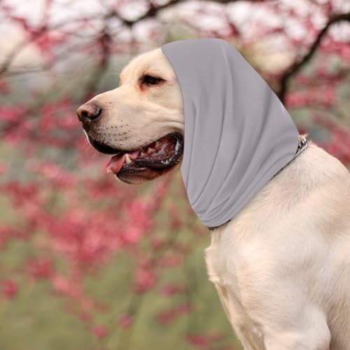 Beruhigende Ohrenschützer für Hunde reduziert Lärm Gehörschutz Hund Ohrenklappe Kopfwickel Bequem Angstfest Winterwaschkopf für Hunde für Pflege Baden L (Grau)