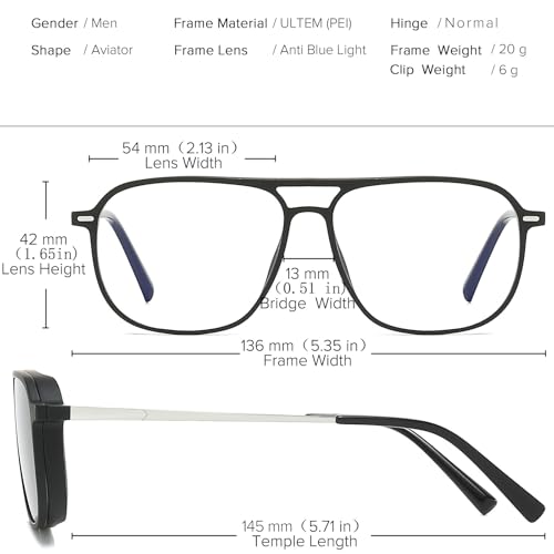 Image of Computer Blue Light Blocking Gaming Glasses Men Polarized Magnetic Clip on Sunglasses for Eyeglasses UV Protection