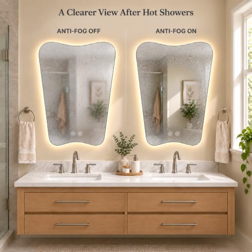 24 x 36 Inch Irregular LED Bathroom Mirror for Single-Sink Vanity Backlit bathroom mirror with lights; 3000K Warm, 4000K Natural, 6000K Cool; dimmable; heated anti-fog area; tempered glass - image 4
