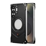 360° Spin Magnetic Stand for Samsung Galaxy S25Ultra Case, Fit for MagSafe,Aluminum Alloy Genuine Leather Ostand with Kickstand Rotatable (Black, Samsung Galaxy S25 Ultra)