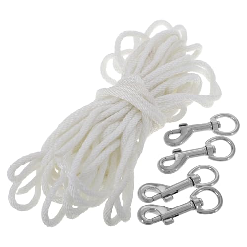 VICASKY 50ft Braided Nylon Flag Pole Rope with 4 Swivel Clips Kit White Sturdy Flag Rope and Clips Replacement for Outdoor Flagpoles and Garden Hanging Use